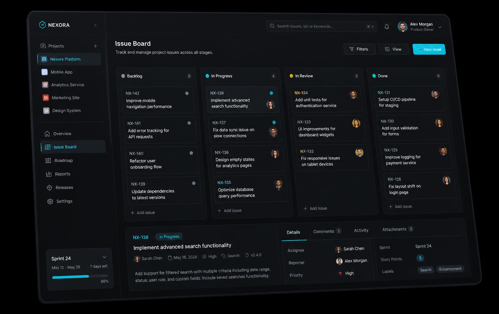 Digitai BLK workspace showing an issue board grouped by delivery cycle